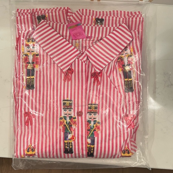 NWT Queen of Sparkles Sequin Nutcracker Striped Button Up Top - Picture 3 of 3